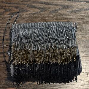 Elegant Beaded Fringe Bag - Black, Gold, Silver